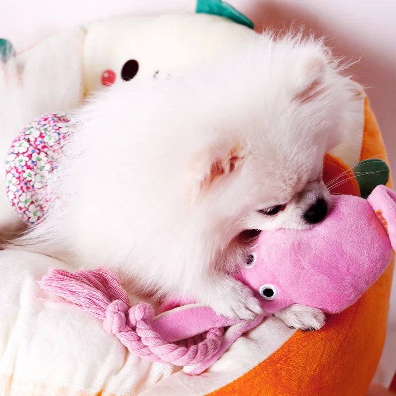 Cute Squid Small Dog Toy Sound BB Plush Pet Puppy Rope Toys Pink Chew Squeak Toys For Cat Dog Supplies Interactive Pet Toys
