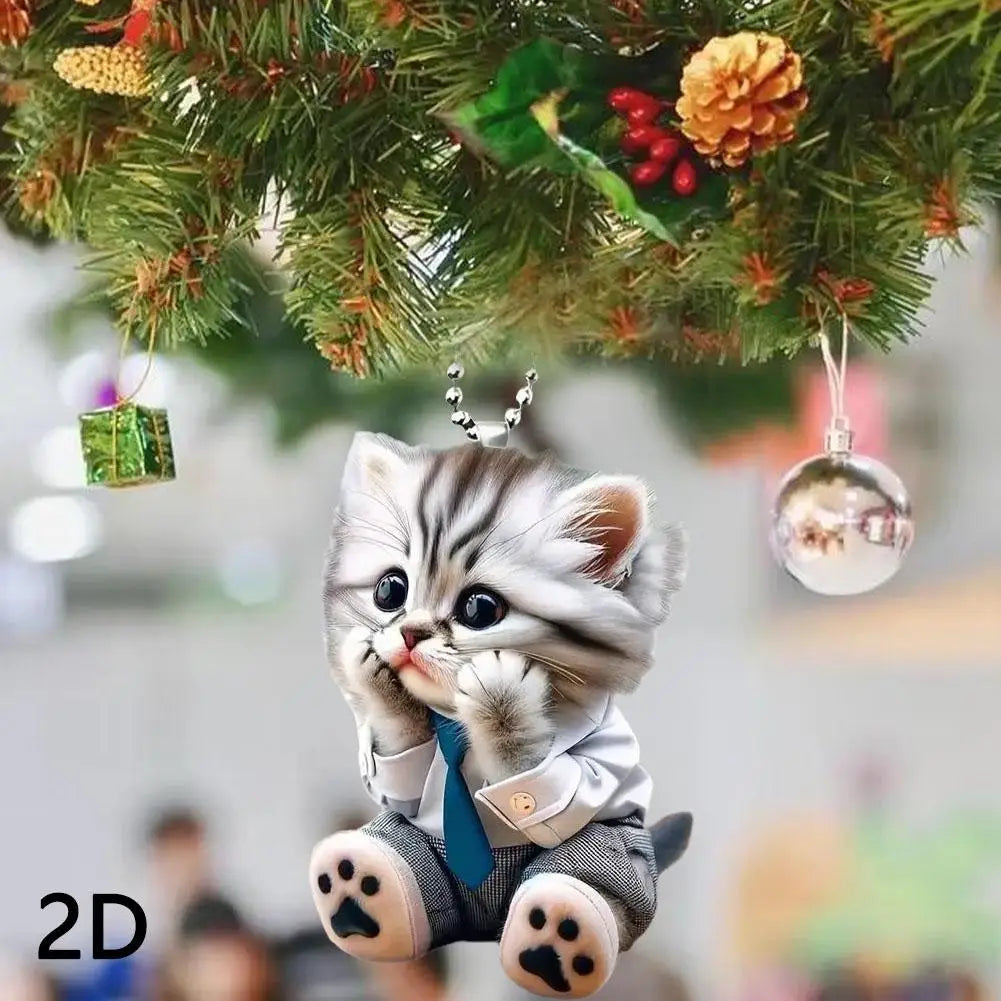 High-looking CUTE Adorable 2D Acrylic Flat Cat Pendant Or Cars Bags And Keys Hanging Ornament With Chain Cat-Shaped Keychain