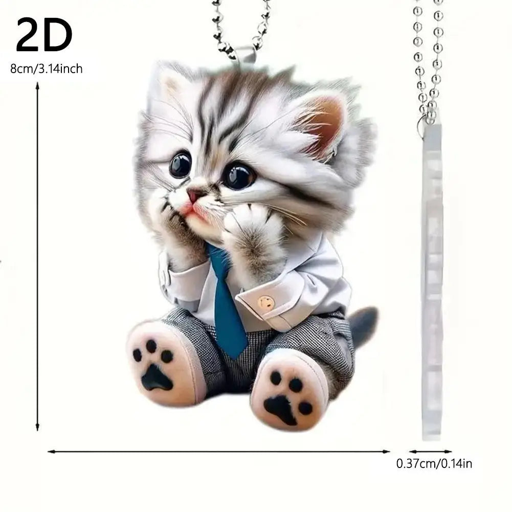 High-looking CUTE Adorable 2D Acrylic Flat Cat Pendant Or Cars Bags And Keys Hanging Ornament With Chain Cat-Shaped Keychain