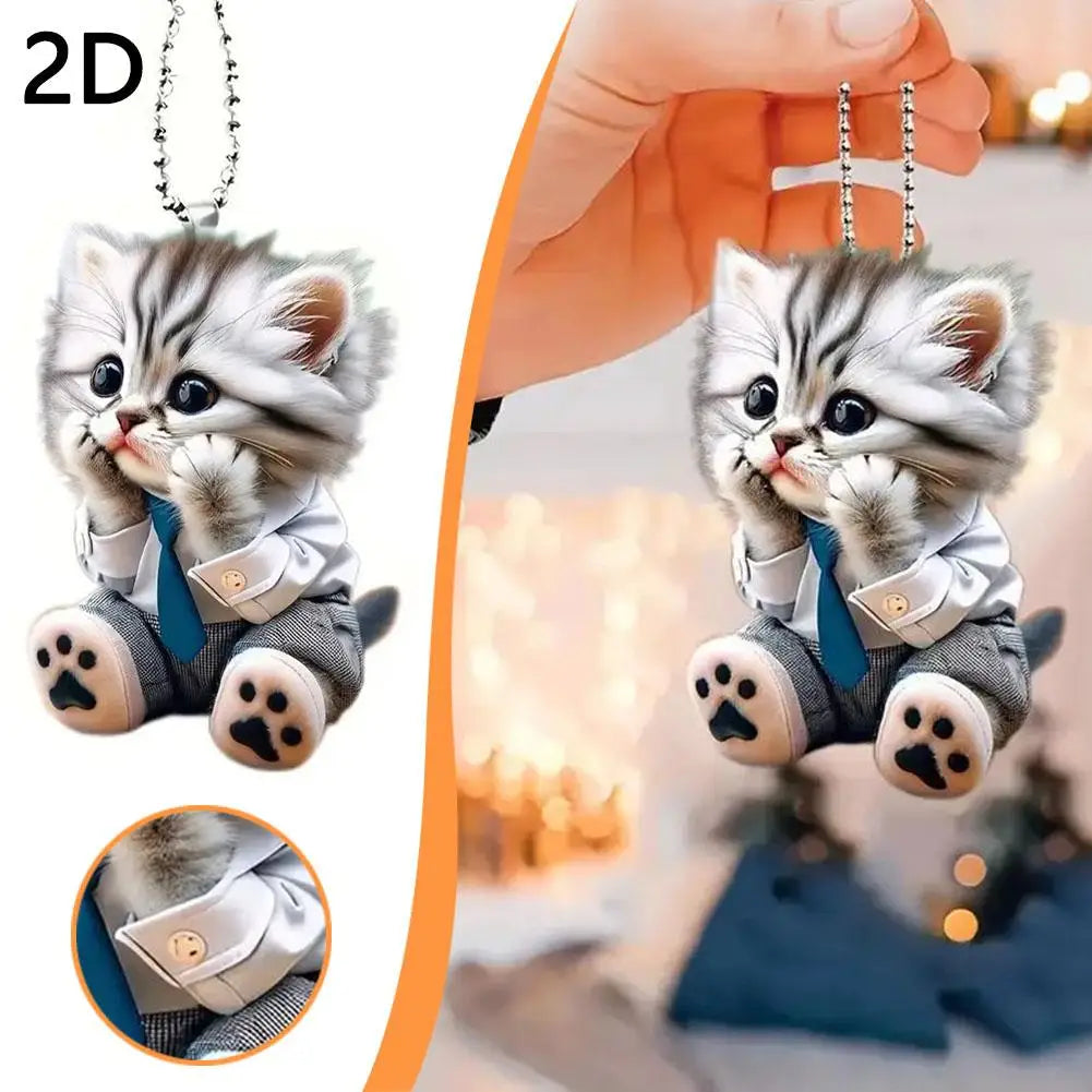 High-looking CUTE Adorable 2D Acrylic Flat Cat Pendant Or Cars Bags And Keys Hanging Ornament With Chain Cat-Shaped Keychain