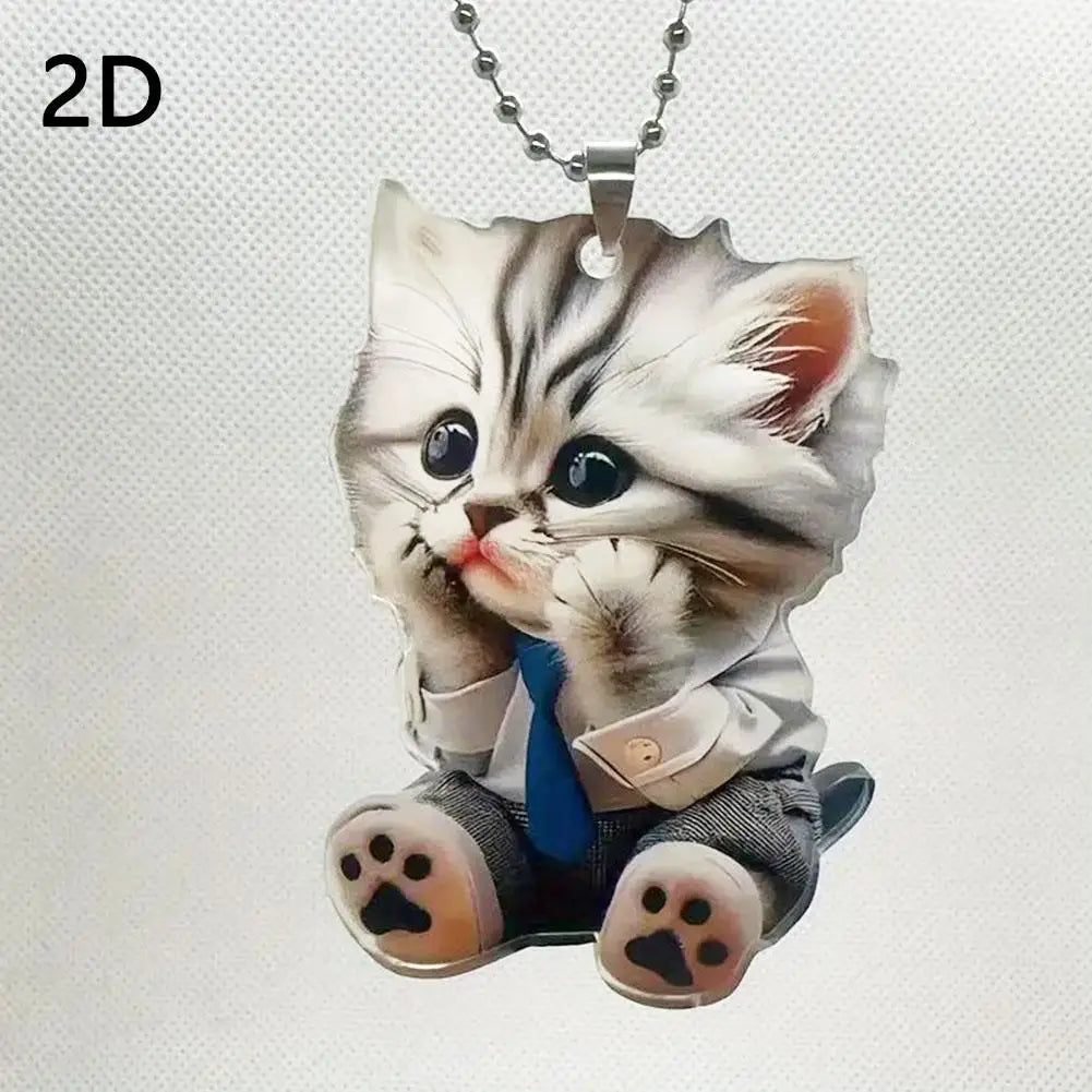 High-looking CUTE Adorable 2D Acrylic Flat Cat Pendant Or Cars Bags And Keys Hanging Ornament With Chain Cat-Shaped Keychain