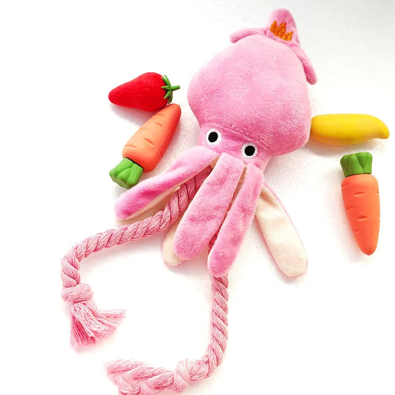 Cute Squid Small Dog Toy Sound BB Plush Pet Puppy Rope Toys Pink Chew Squeak Toys For Cat Dog Supplies Interactive Pet Toys