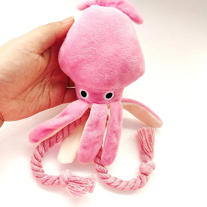 Cute Squid Small Dog Toy Sound BB Plush Pet Puppy Rope Toys Pink Chew Squeak Toys For Cat Dog Supplies Interactive Pet Toys
