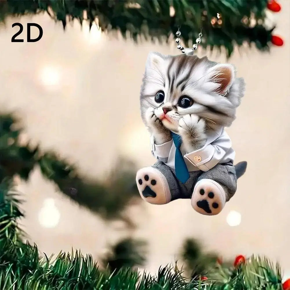 High-looking CUTE Adorable 2D Acrylic Flat Cat Pendant Or Cars Bags And Keys Hanging Ornament With Chain Cat-Shaped Keychain