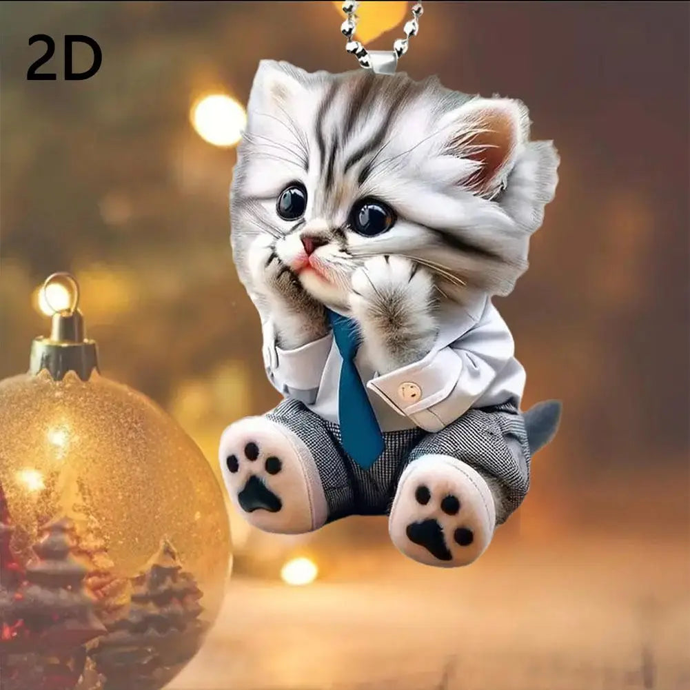 High-looking CUTE Adorable 2D Acrylic Flat Cat Pendant Or Cars Bags And Keys Hanging Ornament With Chain Cat-Shaped Keychain