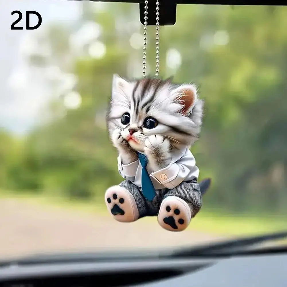 High-looking CUTE Adorable 2D Acrylic Flat Cat Pendant Or Cars Bags And Keys Hanging Ornament With Chain Cat-Shaped Keychain