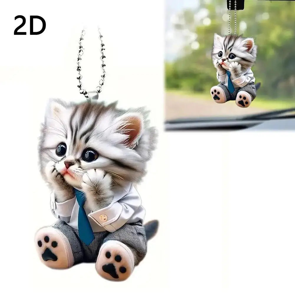 High-looking CUTE Adorable 2D Acrylic Flat Cat Pendant Or Cars Bags And Keys Hanging Ornament With Chain Cat-Shaped Keychain