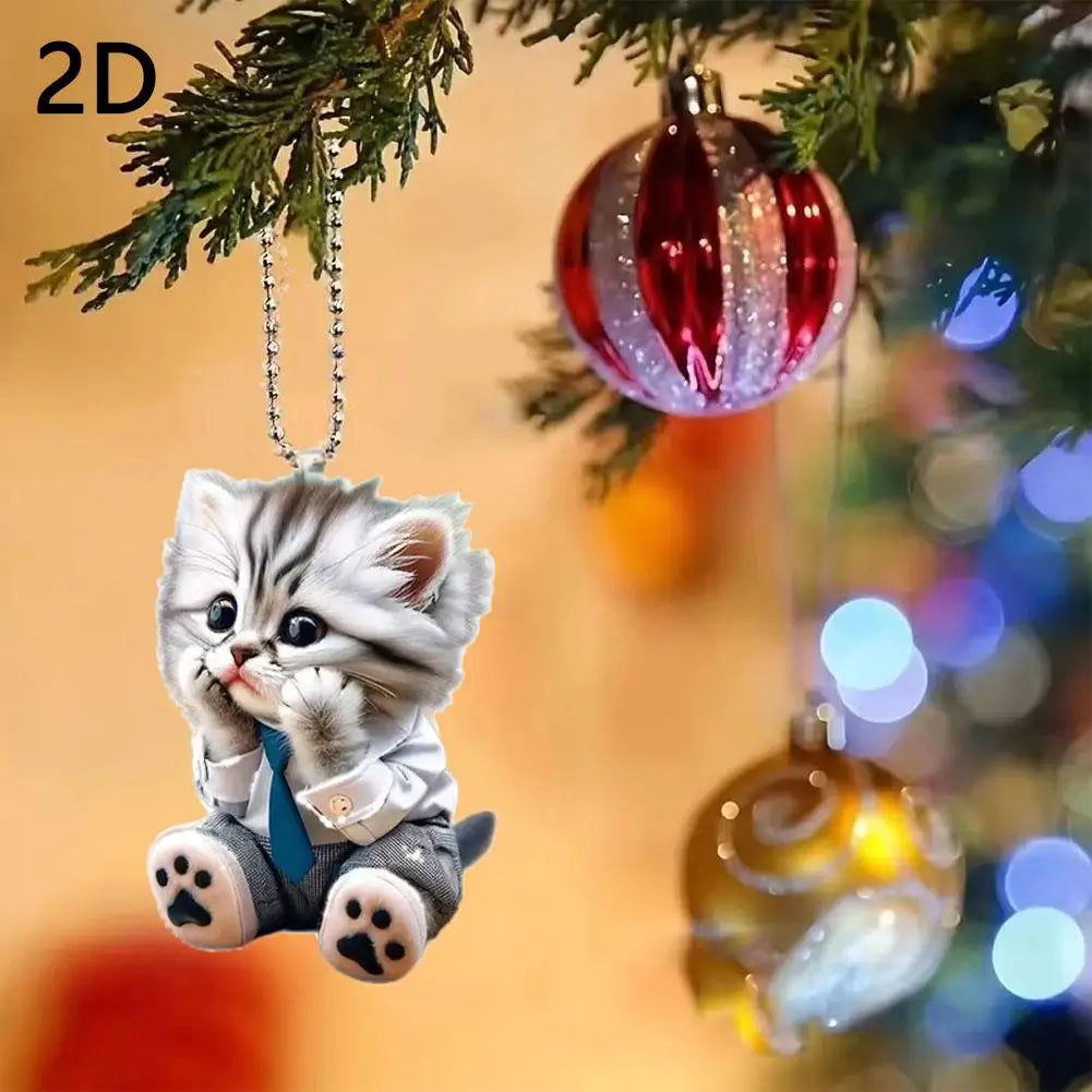 High-looking CUTE Adorable 2D Acrylic Flat Cat Pendant Or Cars Bags And Keys Hanging Ornament With Chain Cat-Shaped Keychain
