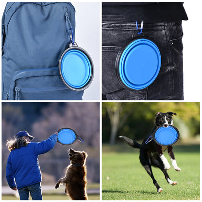 Collapsible Pet Silicone Dog Food Water Bowl Outdoor Camping Travel Portable Folding  Supplies   Dishes with Carabiner