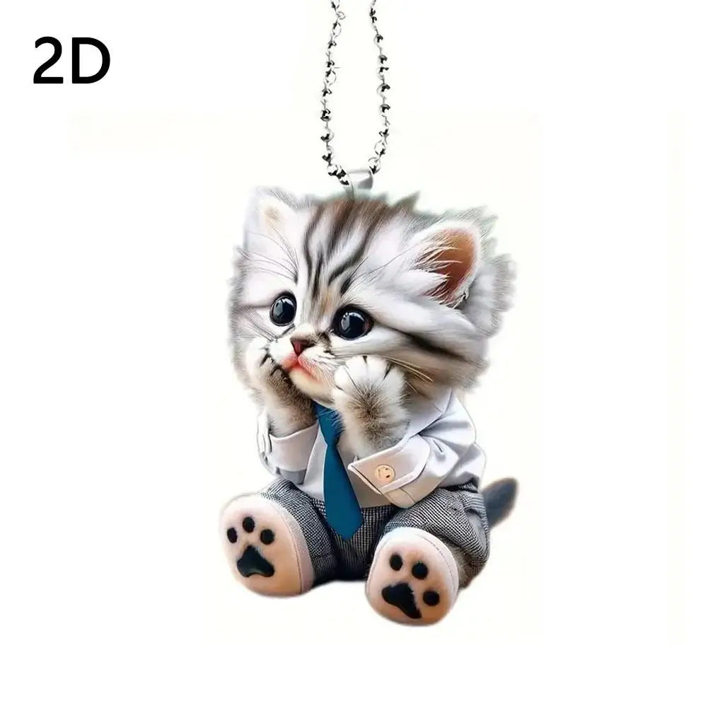 High-looking CUTE Adorable 2D Acrylic Flat Cat Pendant Or Cars Bags And Keys Hanging Ornament With Chain Cat-Shaped Keychain