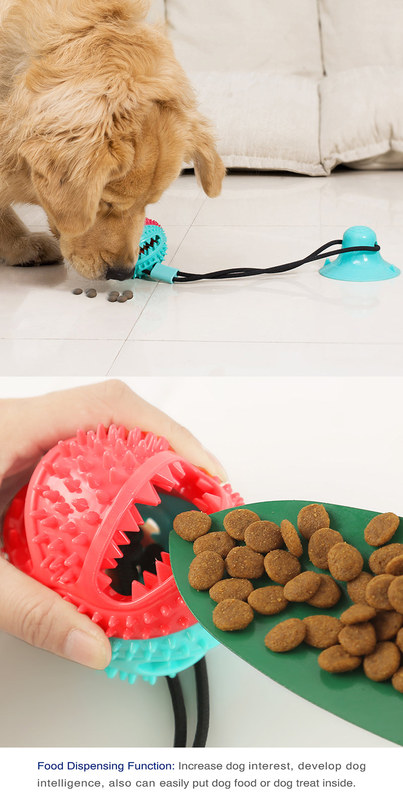 Large Dog Ball Toys Suction Cup Ropes Interactive Leaking Slow Feeder Chew Toy Toothing Clean Golden Retriever Big Pet Supplies